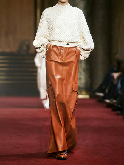 Column Pockets Solid Color Skirts Bottoms