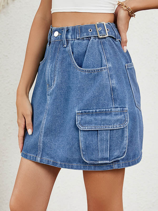 Hohe Taille, locker, verstellbare Elastizität, Taschen, Split-Joint-Röcke, Unterteile 