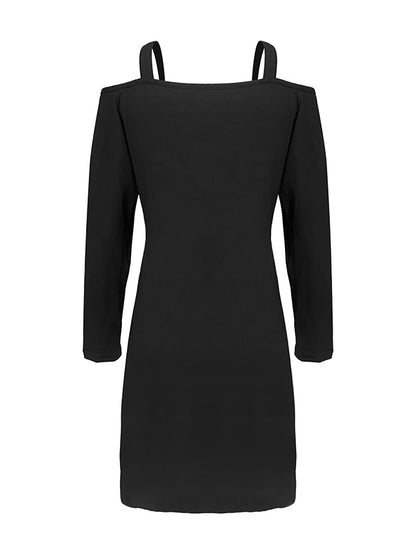 A-Line Long Sleeves Hollow Solid Color Cold Shoulder Mini Dresses
