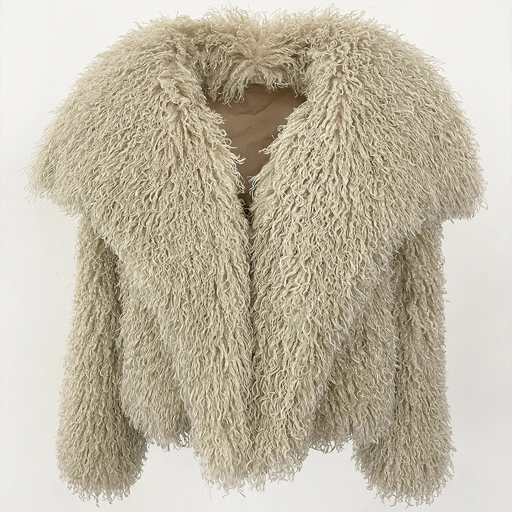 Short Mongolian Fur Coat | Women Luxury Cropped Fur Coat | Warm | Winter