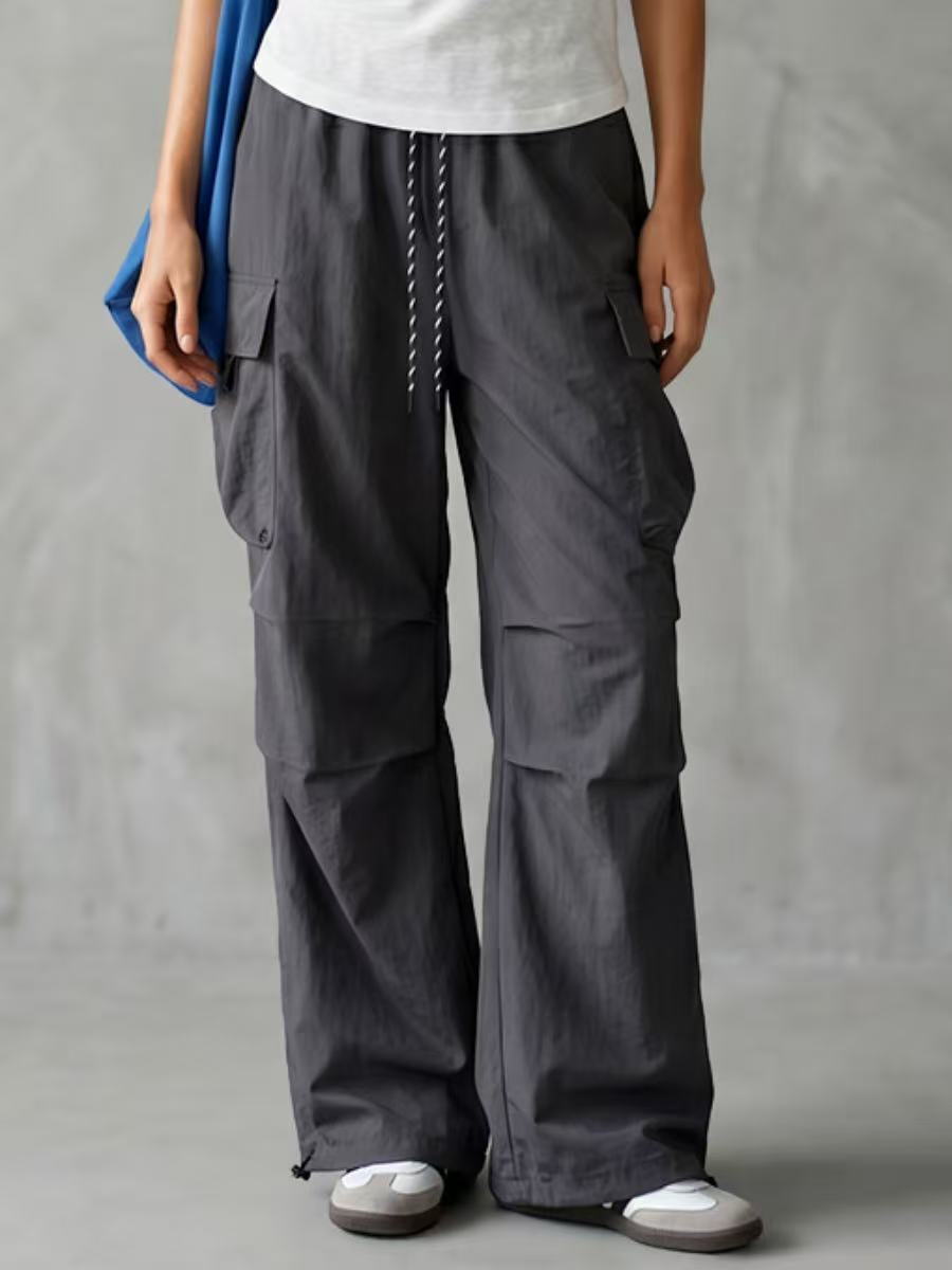 Cargo Pants Loose Drawstring Pockets Solid Color Pants