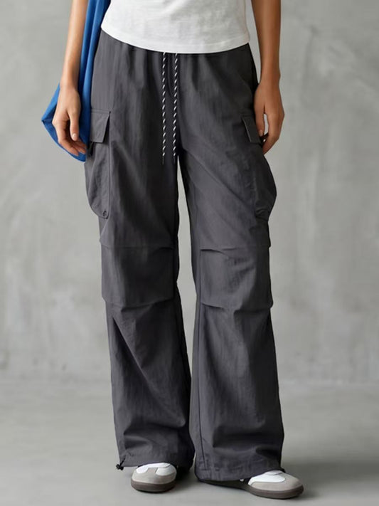Cargo Pants Loose Drawstring Pockets Solid Color Pants