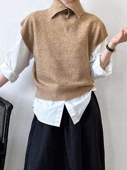 Haut sans manches ample à col montant et boutons 