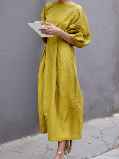 Halbarm Lose Einfarbige Maxikleider mit Rundhalsausschnitt 