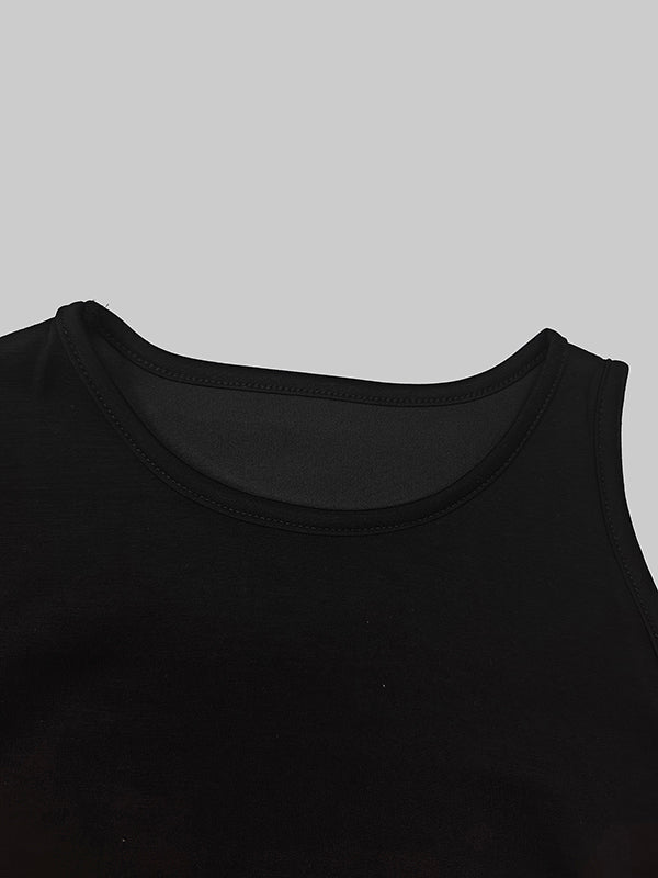 High-Low-Lockeres, asymmetrisches, einfarbiges Maxikleid mit seitlichem Schlitz und Rundhalsausschnitt 