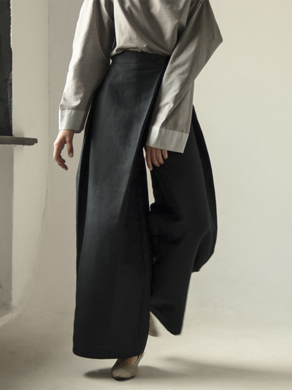 Loose Wide Leg Asymmetric Solid Color Casual Pants Bottoms Trousers