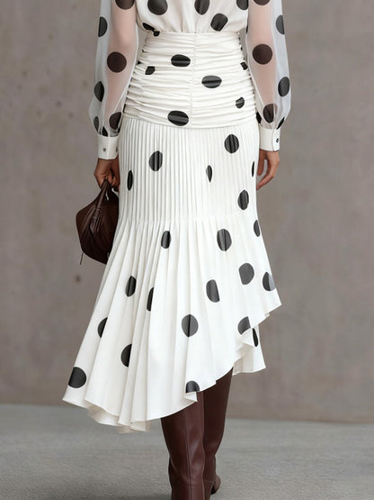 Zipper Polka-Dot Irregular clipping A-line Skirts Bottoms