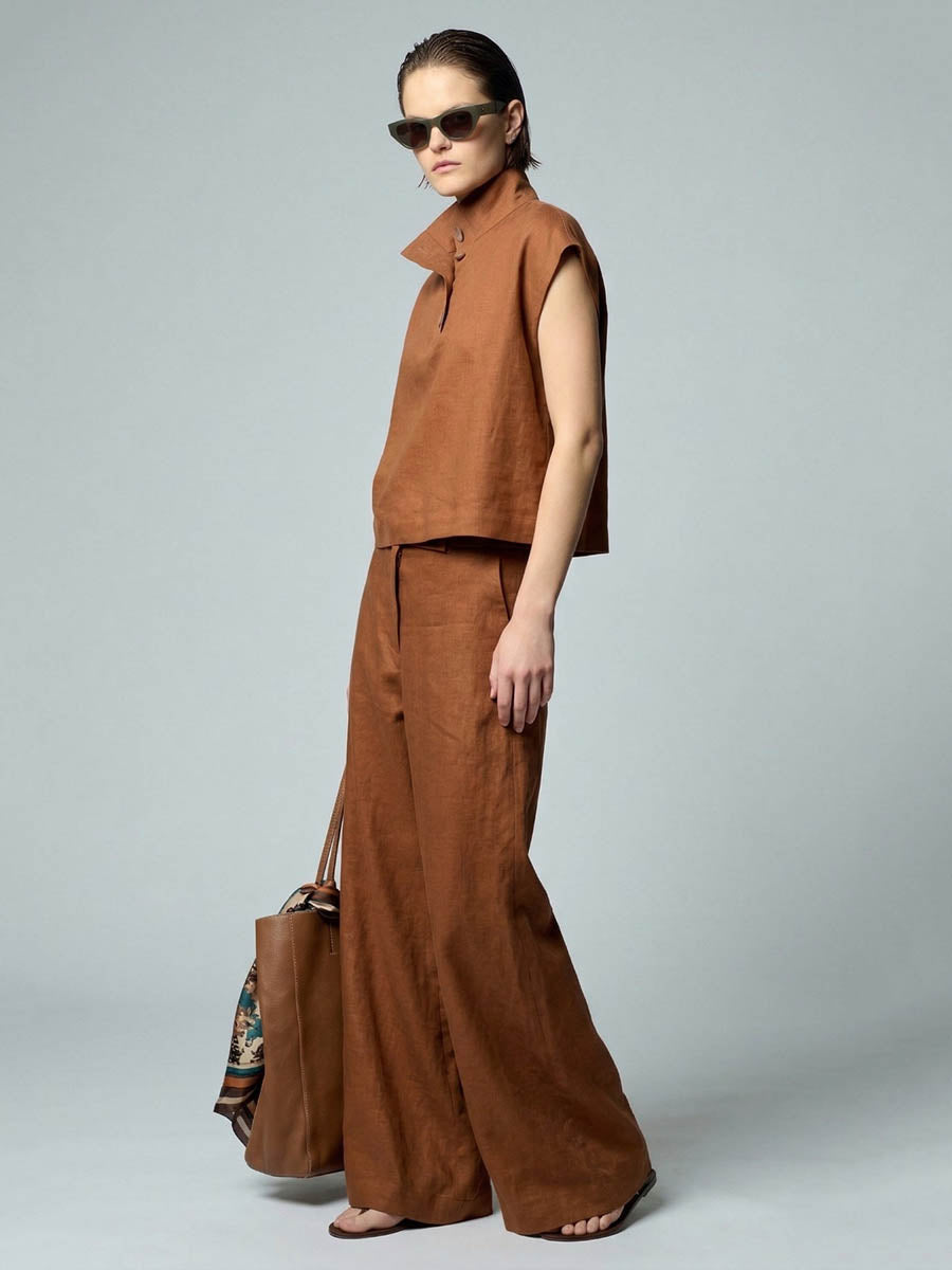 Cropped Sleeveless Buttoned Solid Color Split-Joint Stand Collar Blouses&Shirts Tops