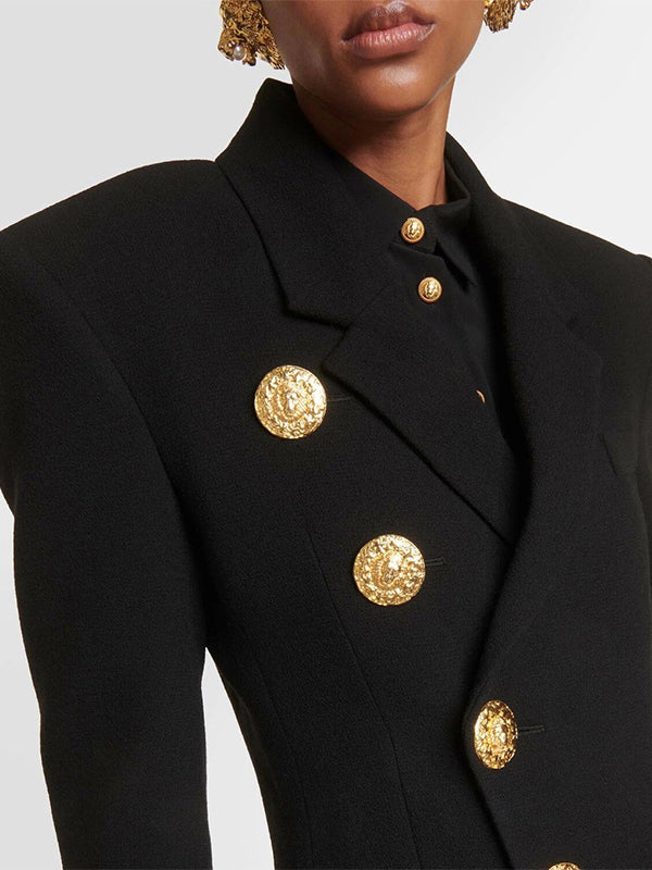 Long Sleeves Loose Buttoned Pockets Solid Color Notched Collar Blazer Outerwear