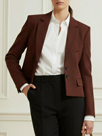 Long Sleeves Buttoned Lapel Collar Blazer Outerwear