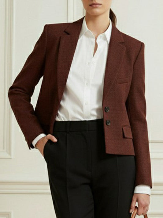 Long Sleeves Buttoned Lapel Collar Blazer Outerwear