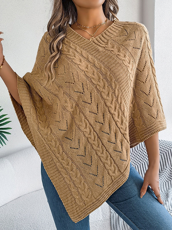 Half Sleeves Loose Solid Color V-Neck Cape