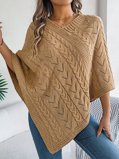 Half Sleeves Loose Solid Color V-Neck Cape