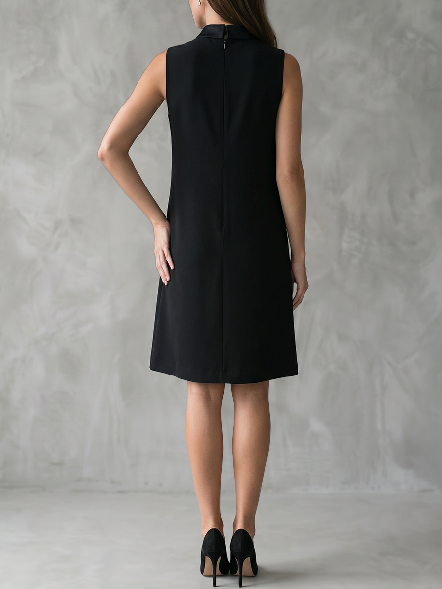 A-Line Loose Bow-Embellished Contrast Color Printed Zipper Round-Neck Midi Dresses