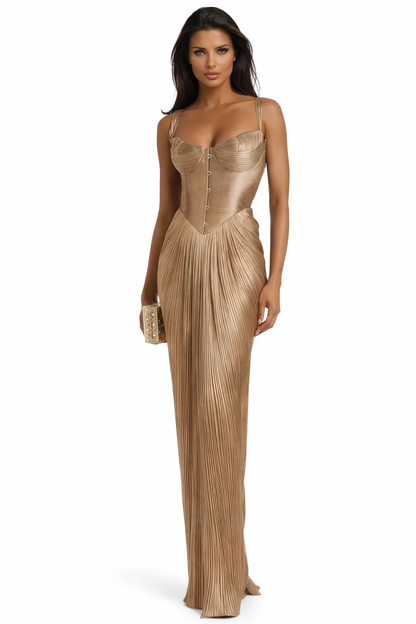 SUNE Pleated Maxi Dress | Elegant Corset Gown