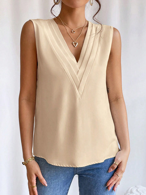 Loose Sleeveless Layered Solid Color V-Neck Vest Top