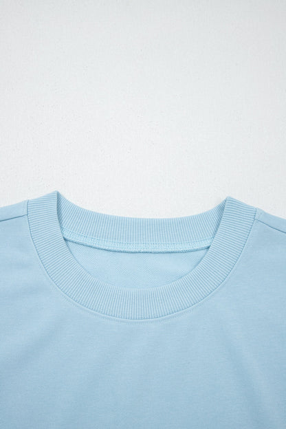 Sea Green Solid Color Loose Tee Drawstring Shorts 2pcs Outfit