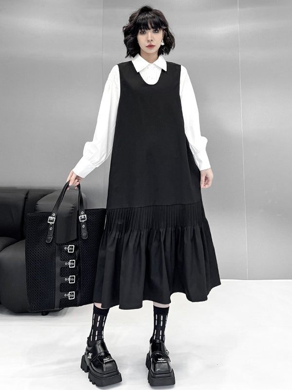 Long Sleeves Loose Buttoned Pleated Solid Color Polo Blouses&Shirts Tops