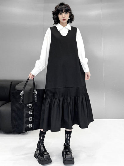 Long Sleeves Loose Buttoned Pleated Solid Color Polo Blouses&Shirts Tops