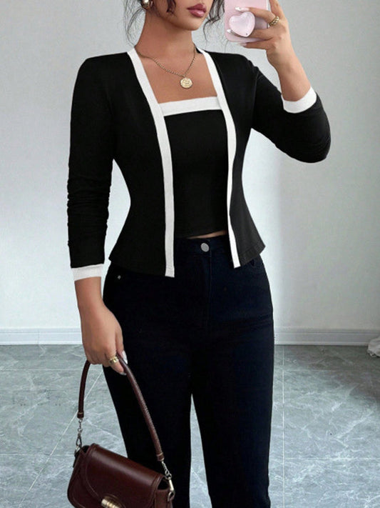 Long Sleeves Solid Color Split-Joint Collarless Two Pieces Set