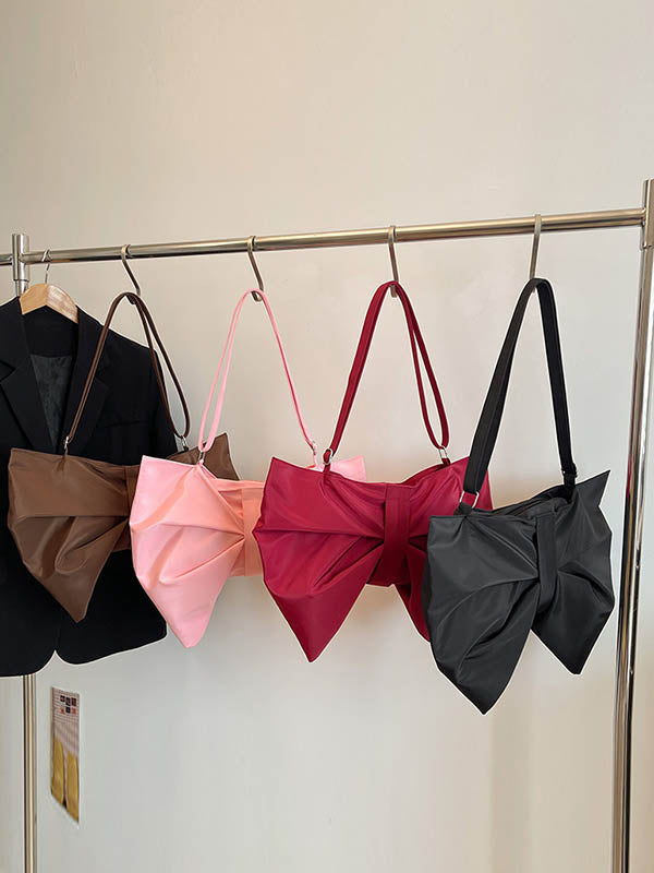 Bowknot Solid Color Zipper Shoulder Bags