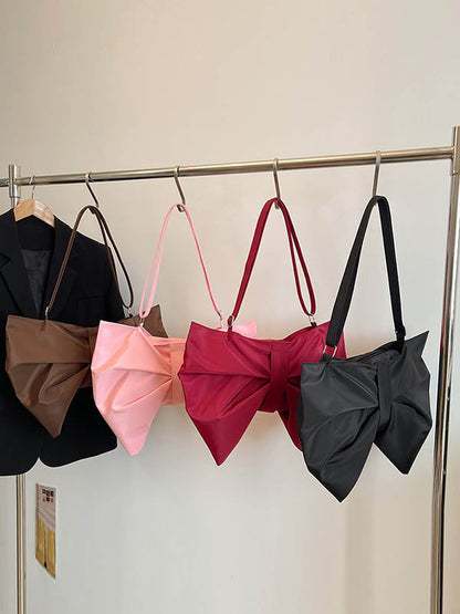 Bowknot Solid Color Zipper Shoulder Bags