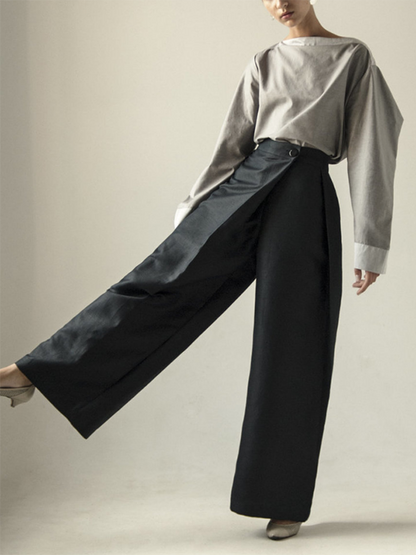 Loose Wide Leg Asymmetric Solid Color Casual Pants Bottoms Trousers