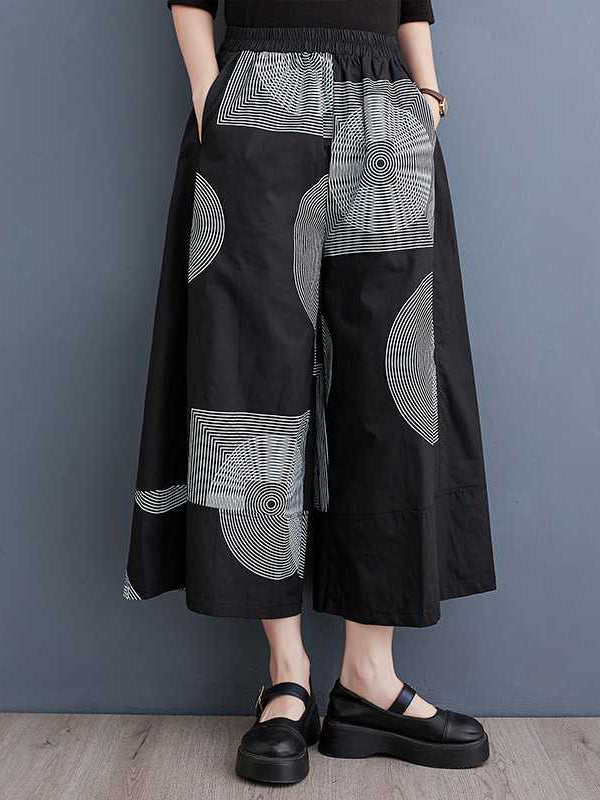 Pantalon court taille haute ample et élastique imprimé 