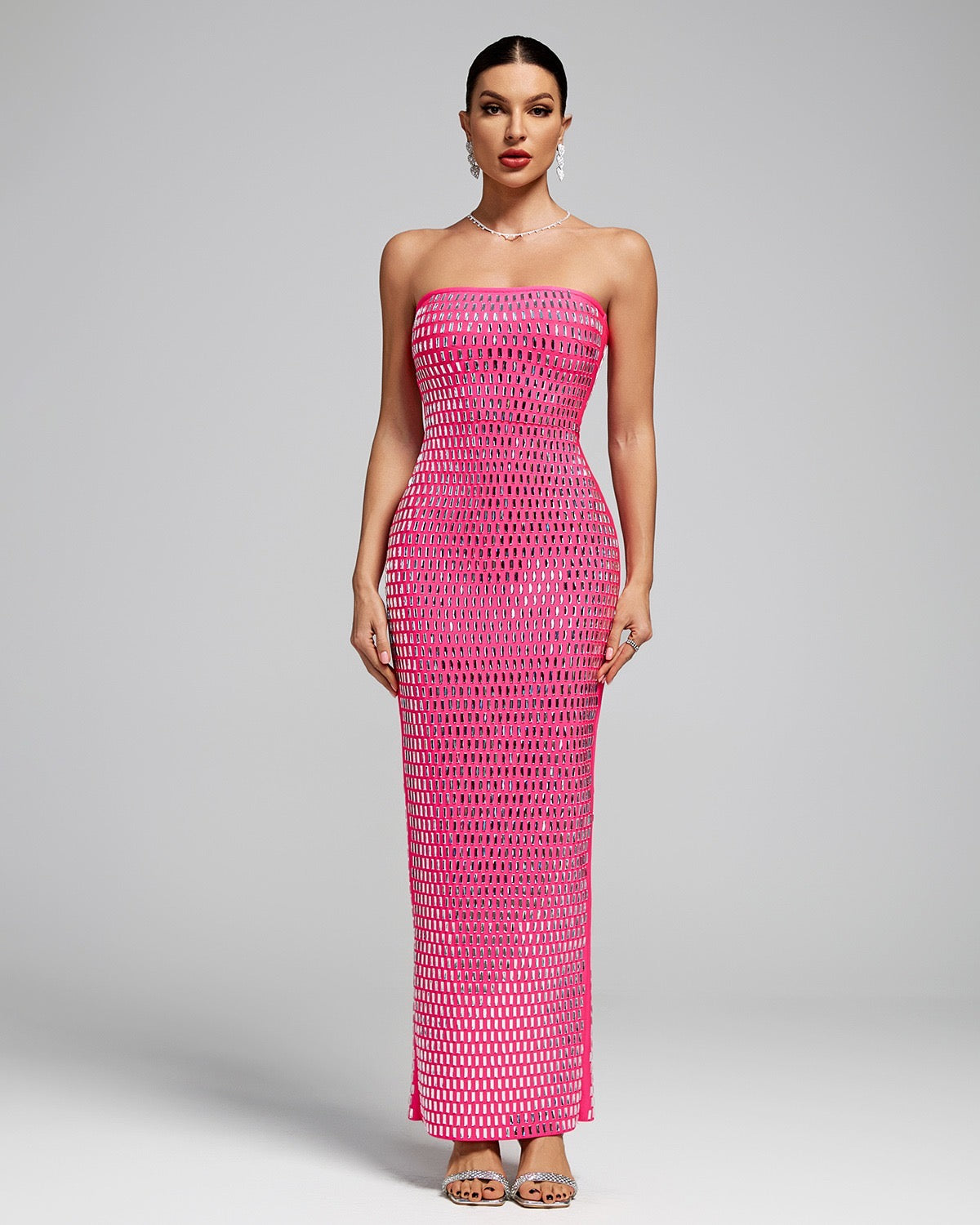 HIKA Strapless Sparkly Open Back Bandage Maxi Dress