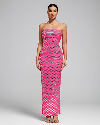 HIKA Strapless Sparkly Open Back Bandage Maxi Dress