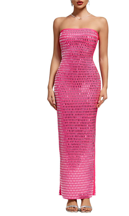 HIKA Strapless Sparkly Open Back Bandage Maxi Dress