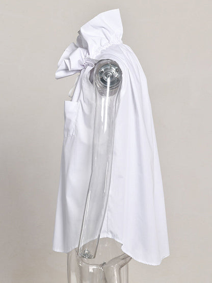 Loose Sleeveless Buttoned Drawstring Pleated Solid Color Stand Collar Vest Top