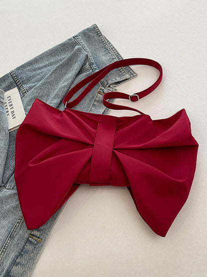 Bowknot Solid Color Zipper Shoulder Bags