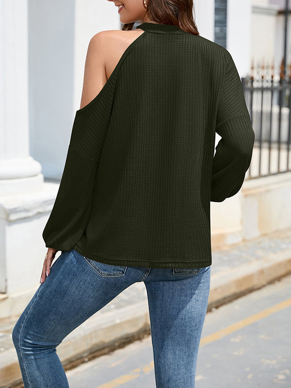 Lose, hohle, einfarbige One-Shoulder-Shirts 