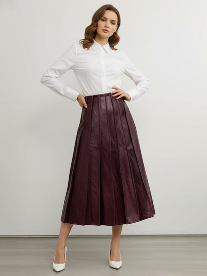 Loose Elastics Pleated Solid Color Zipper Skirts Bottoms