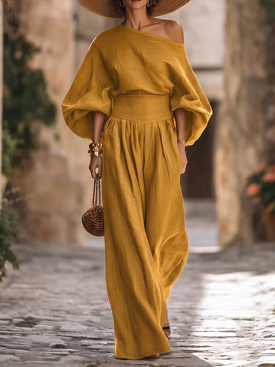Split-Joint Solid Color Pockets Pleated Wide Leg Loose Trousers Pants