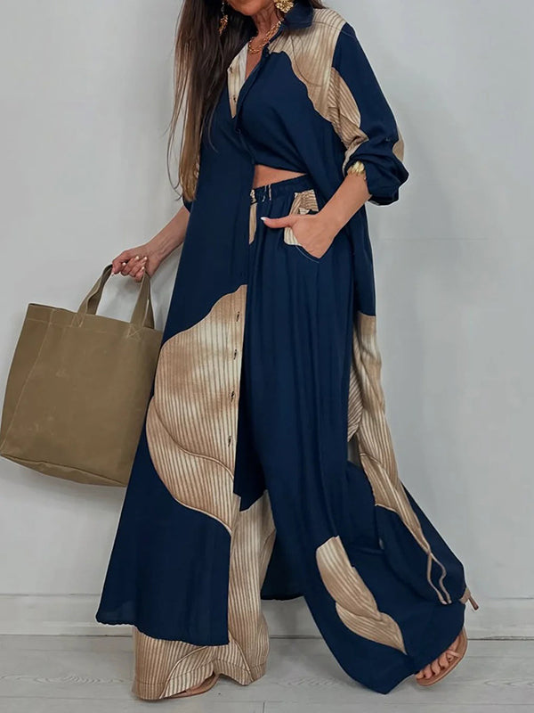 High Waisted Wide Leg Drawstring Elasticity Floral Printed Split-Joint Pants Trousers