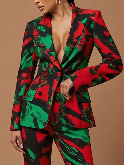 Long Sleeves Buttoned Contrast Color Pockets Notched Collar Blazer Outerwear