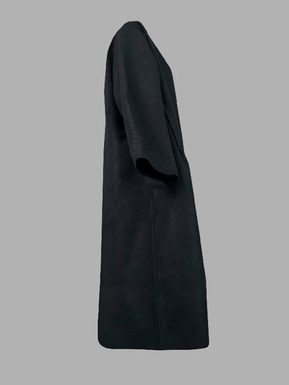 Long Sleeves Loose Solid Color Collarless Woolen Coat