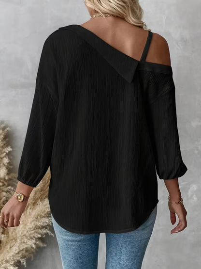 Long Sleeves Loose Buttoned Pockets Solid Color One-Shoulder Blouses&Shirts Tops