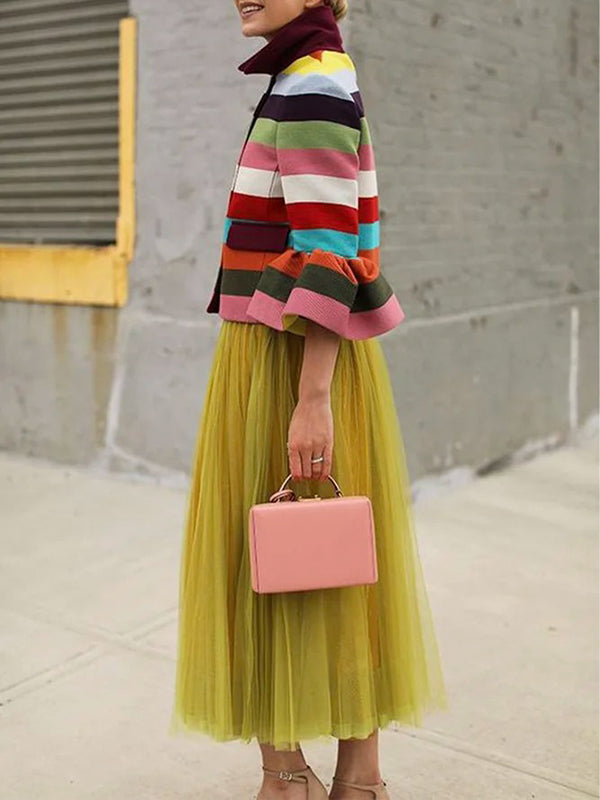 Vestes à revers rayées multicolores à manches évasées 