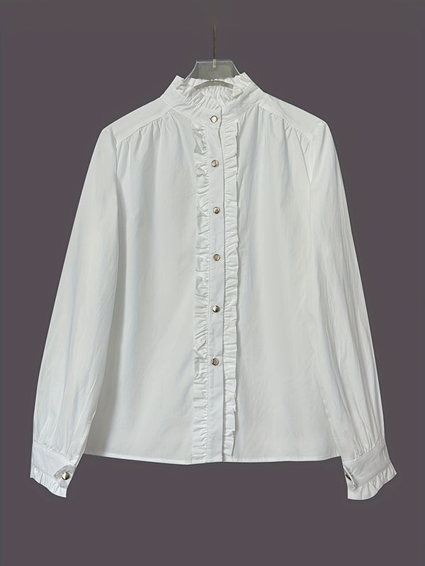 Long Sleeves Ruffled Split-Joint Round-Neck Blouses&Shirts Tops