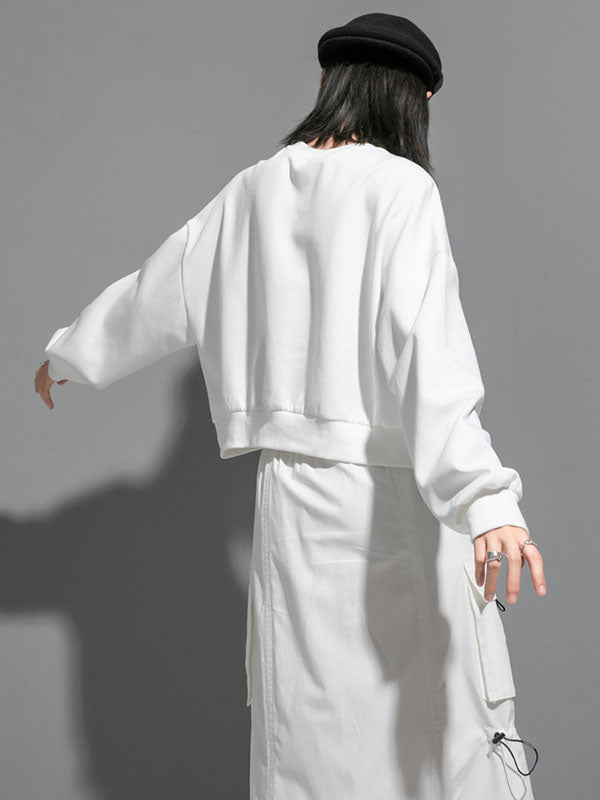 Original Creation Sweatshirt-Oberteile mit lockeren Fledermausärmeln, kontrastfarbenem Split-Joint und Rundhalsausschnitt 