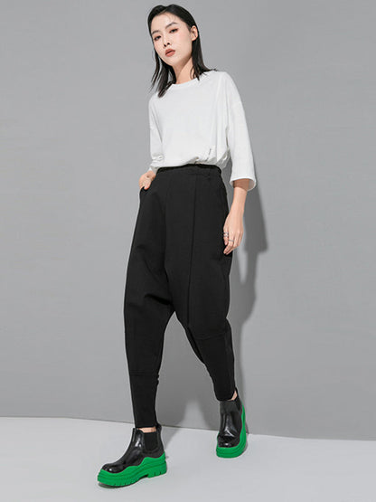 Pantalon sarouel décontracté, simple, ample, élastique, couleur unie 