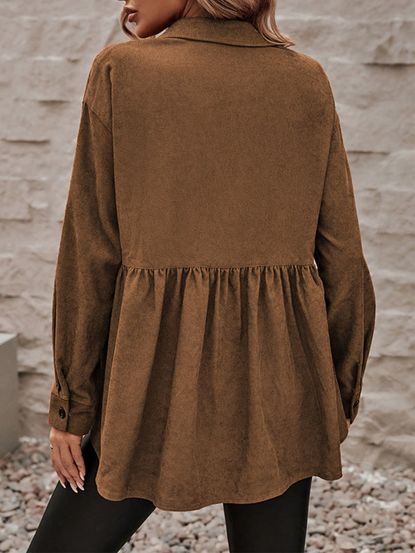 A-Linie, lange Ärmel, geknöpft, gefaltete Taschen, einfarbig, geteiltes Revers, Oberbekleidung 