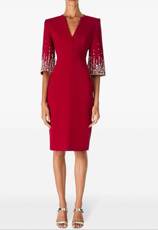 LYDIA Long Sleeve Classic Bodycon Dress RED