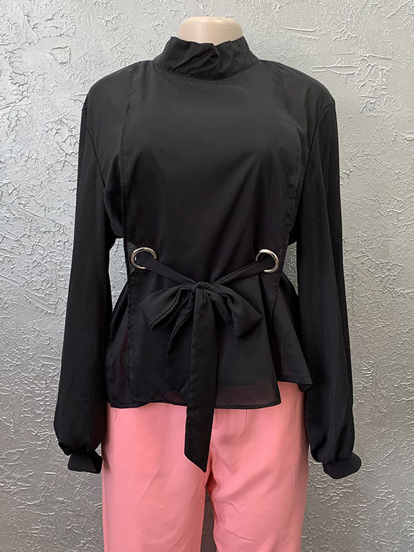 Loose Wrap Bandage Hollow Solid Color Split-Joint Blouses&Shirts Tops