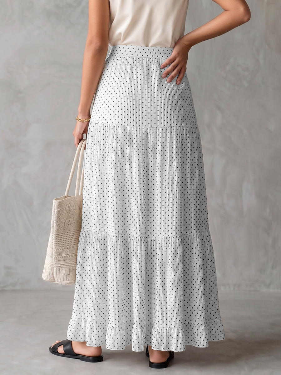 A-Line High Waisted Contrast Color Pleated Polka Dot Skirts Bottoms
