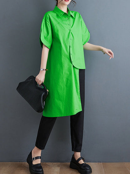 Irregular Clipping Solid Color Lapel Shirts Tops