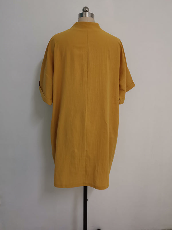 A-Line High Waisted Pockets Solid Color Split-Joint V-Neck Mini Dresses